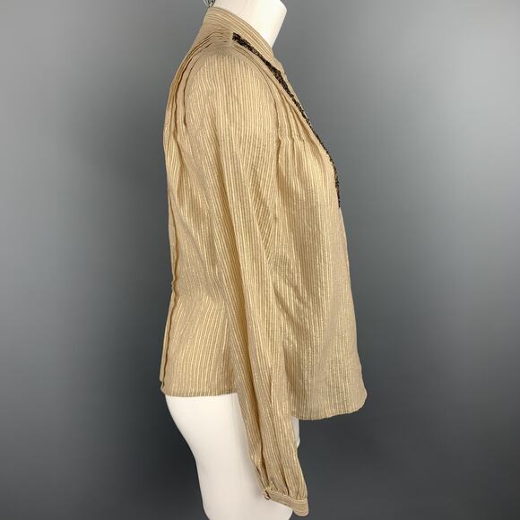 3.1 PHILLIP LIM Size 4 Gold Metallic Striped Sequin Bib Blouse - Picture 4 of 8